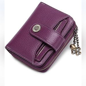 KELEEL Small purple bifold Wallet RFID Blocking Genuine Leather NEW